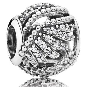Pandora Majestic Feathers Charm – Retired Sterling Silver Openwork | Clear CZ